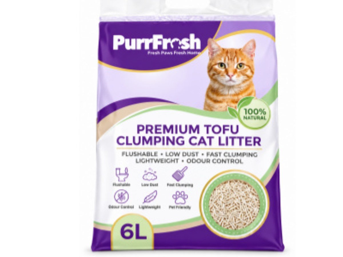 PREMIUM TOFU CLUMPING CAT LITTER (FLUSH ABLE )-06LTRS - PURRFRESH BRAND